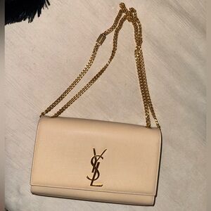 YSL nude gold leather purse crossbody shoulder chain evening clutch